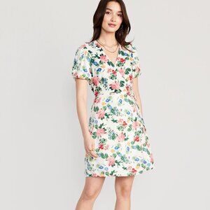 Floral Puff-Sleeve Mini Wrap Dress Old Navy Size M